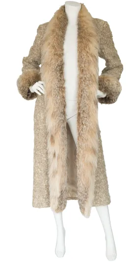 1978 F/W Runway Beige Wool Bouclé Fur Trim Coat