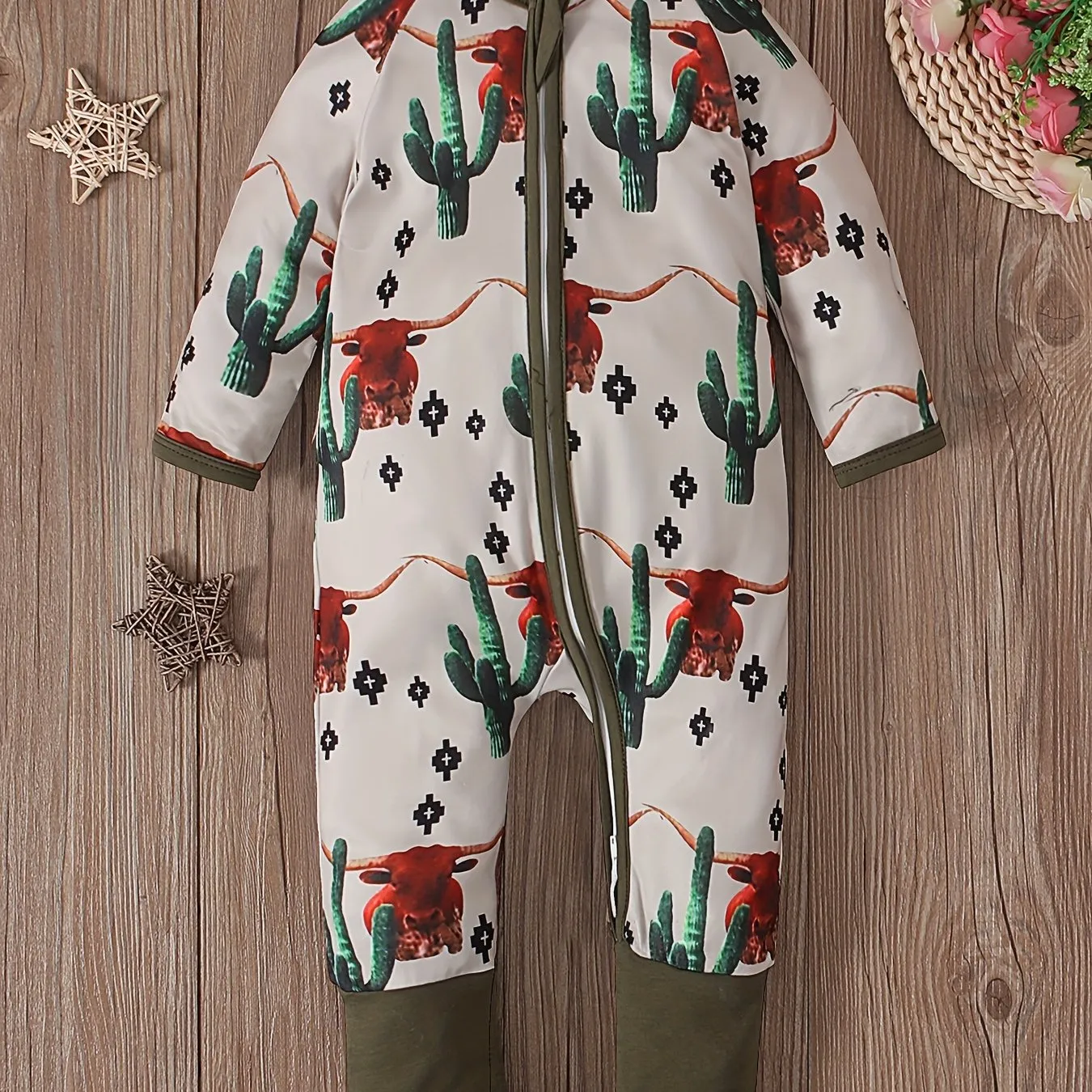 Adorable 3D Bull  Cactus Print Bodysuit for Baby Boys