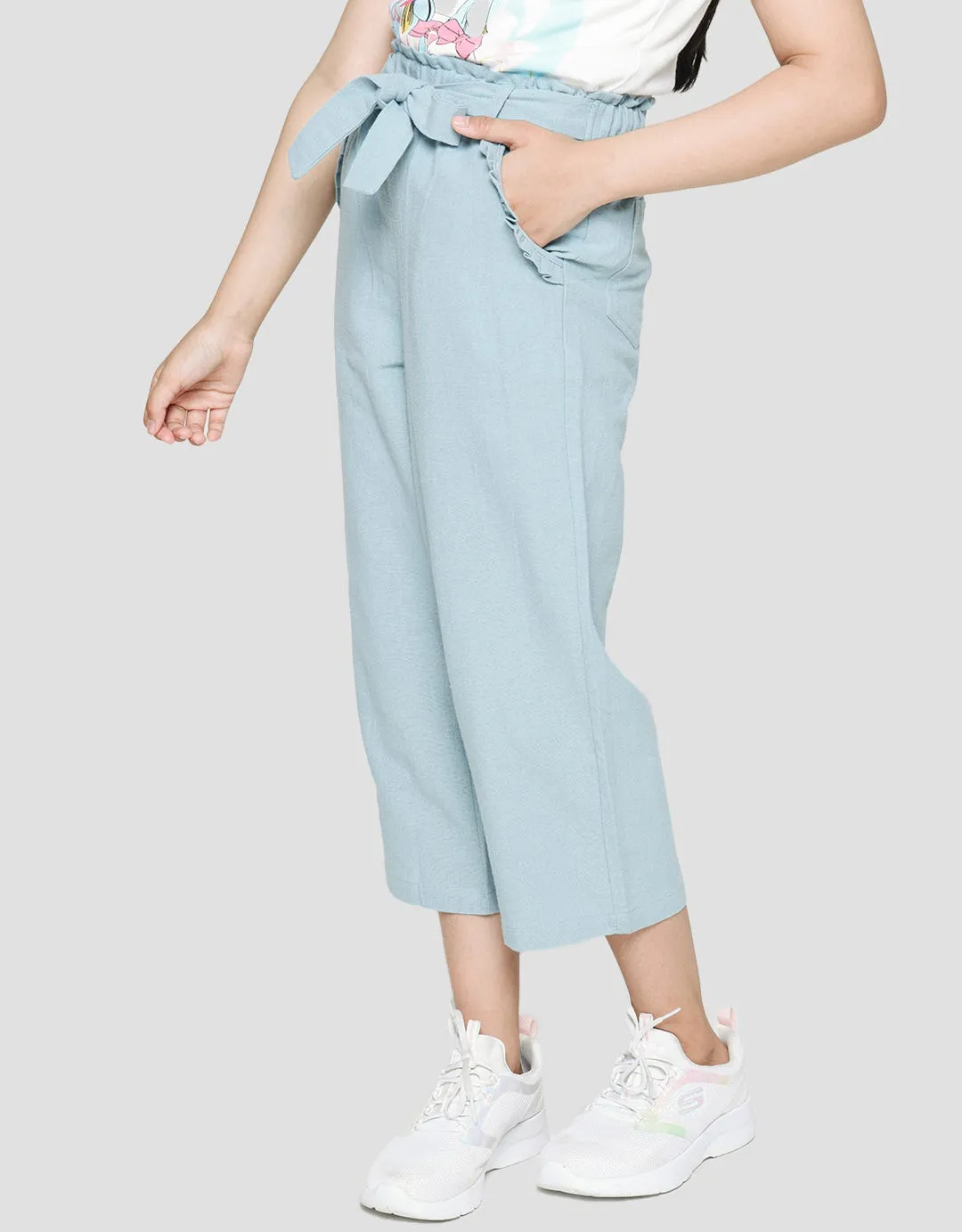 Aero Long Pants Kulot Karet Polos Bahan Ripple Pita Atas