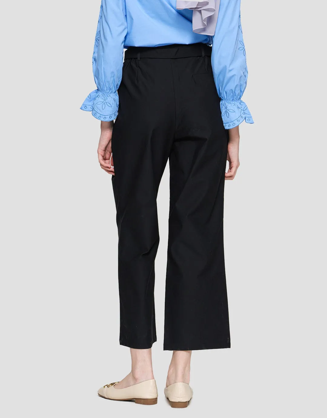 Annisa Belted Straight Sateen Twill Celana Panjang Wanita