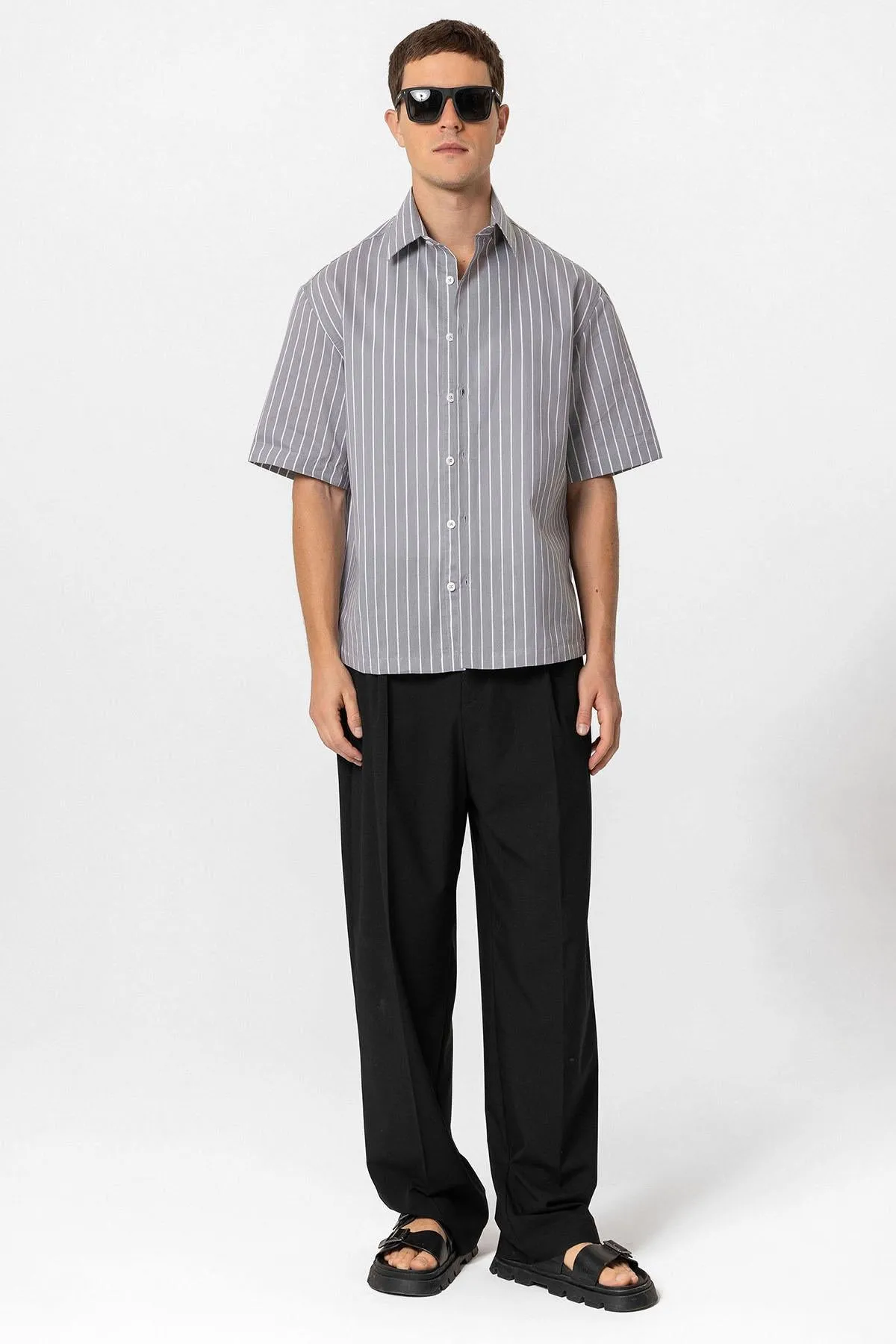 ANT Oversized Short Sleeve Striped Men's Shirt - Plymouth