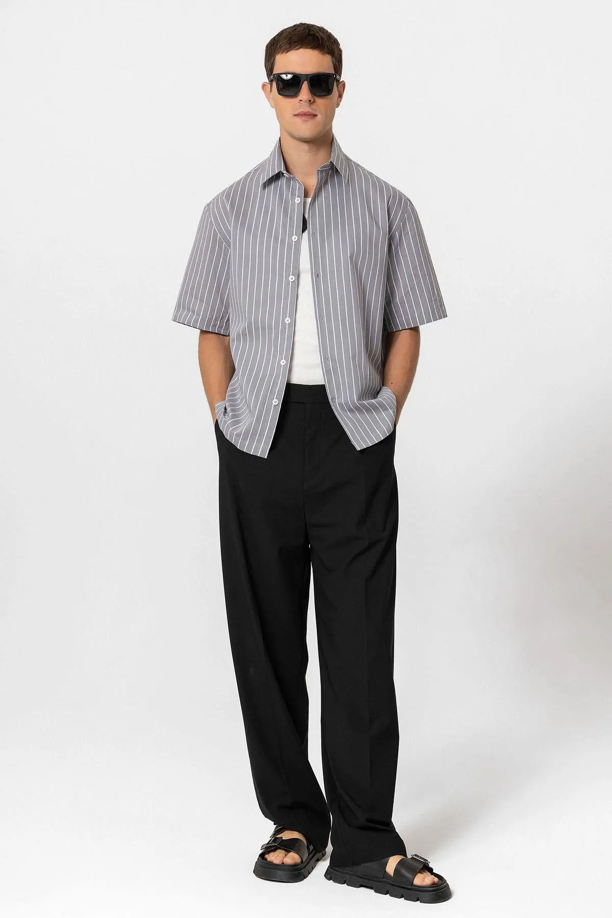 ANT Oversized Short Sleeve Striped Men's Shirt - Plymouth