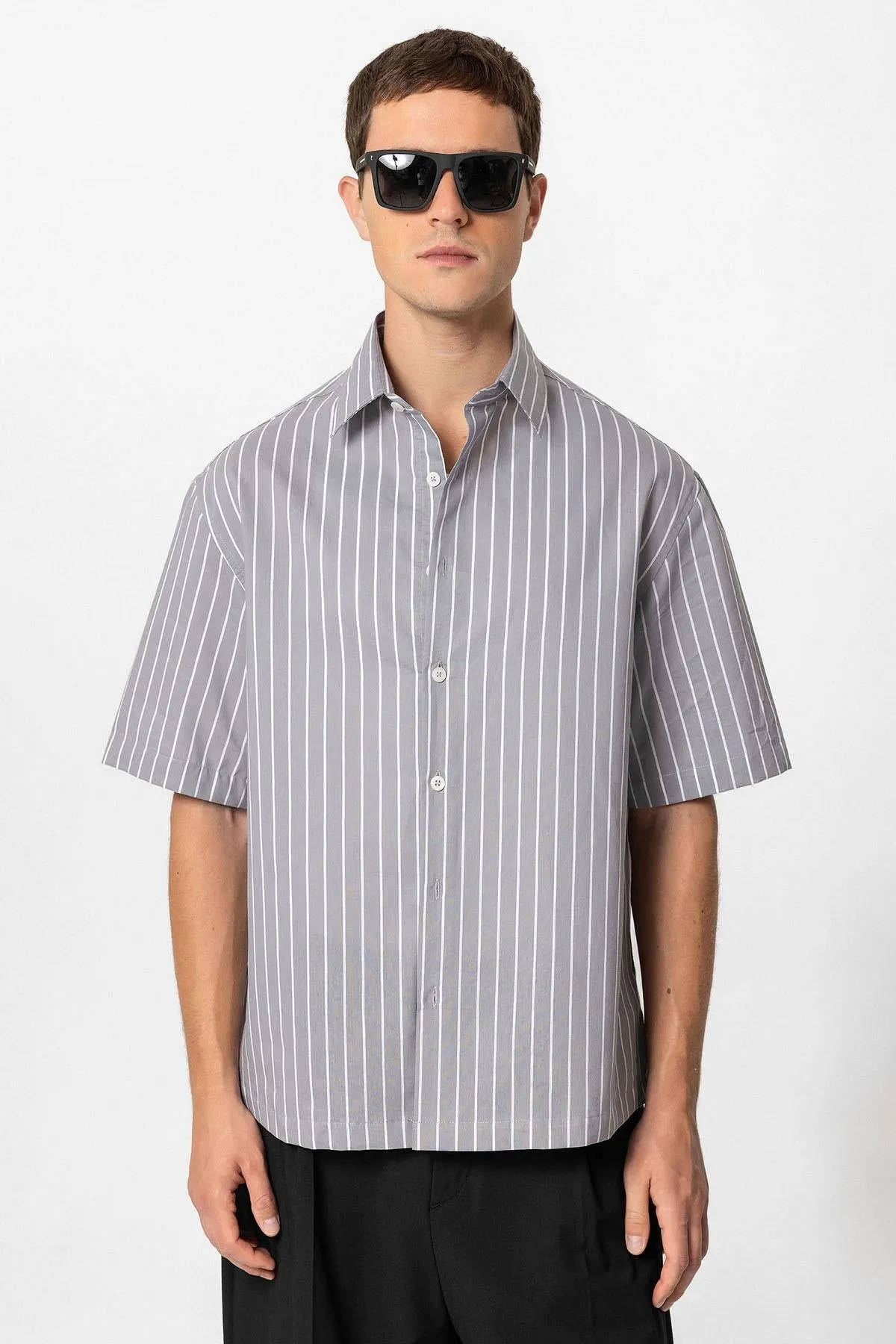 ANT Oversized Short Sleeve Striped Men's Shirt - Plymouth