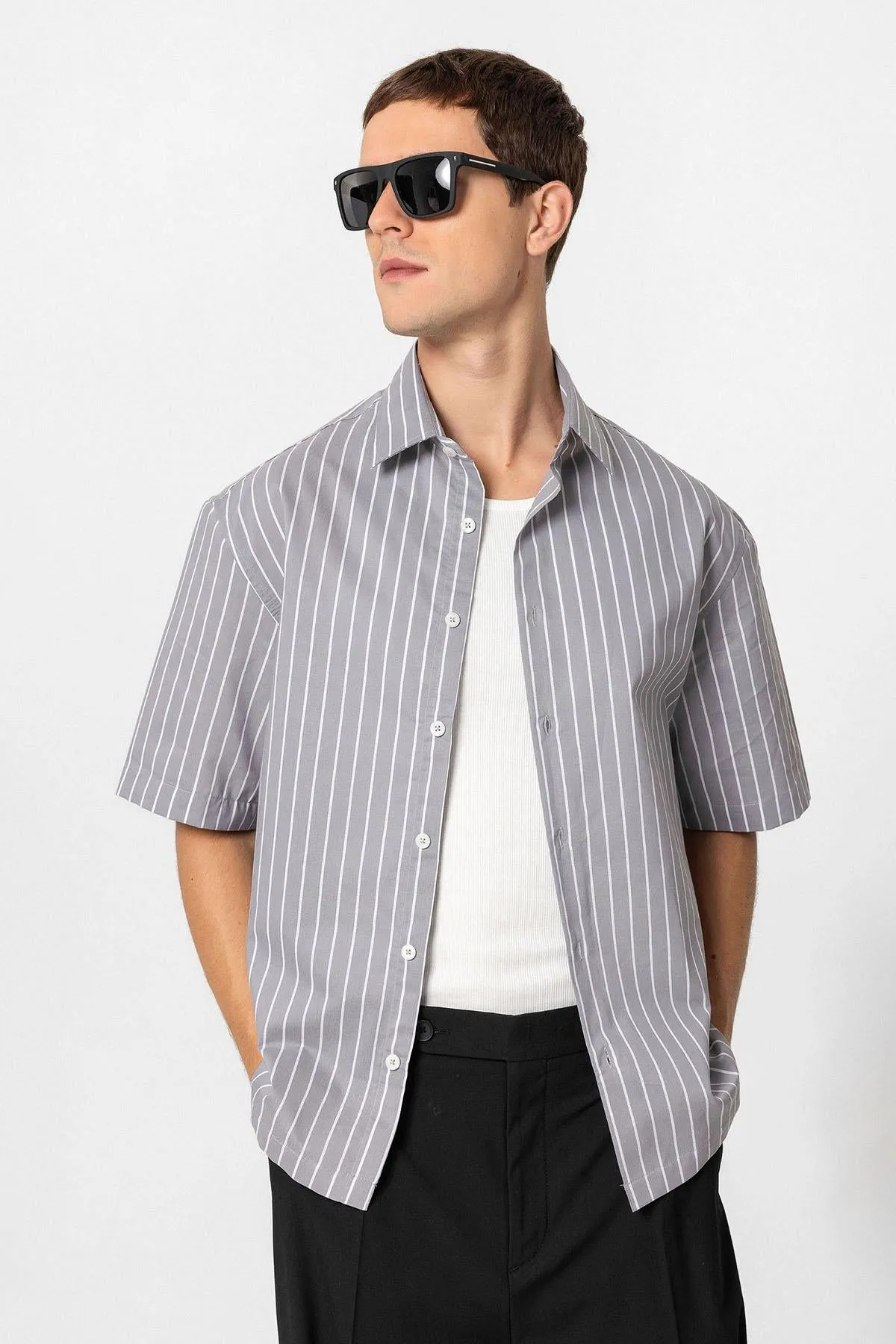 ANT Oversized Short Sleeve Striped Men's Shirt - Plymouth