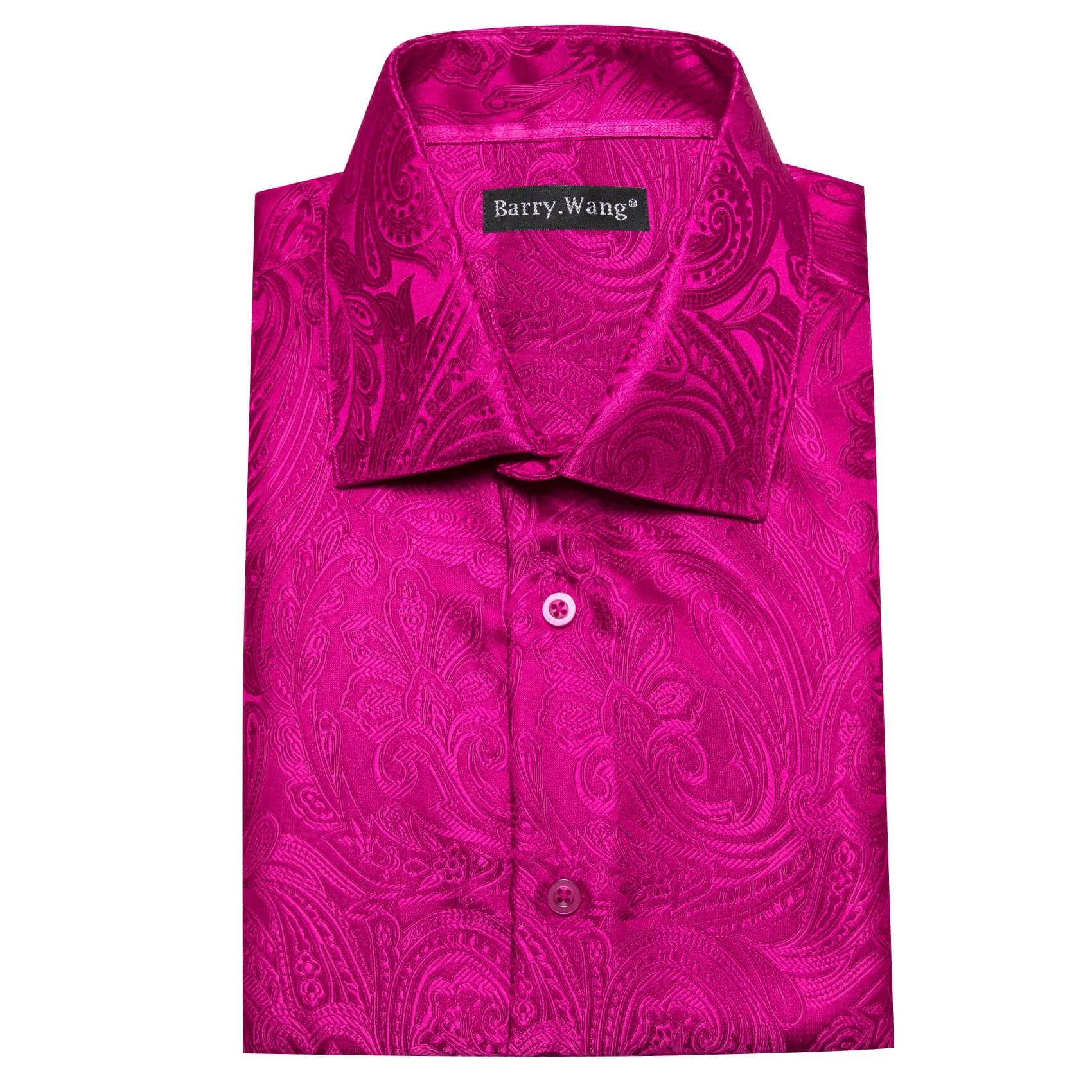 Barry Wang Short Sleeve Shirt Jacquard Paisley MediumVioletRed Shirt