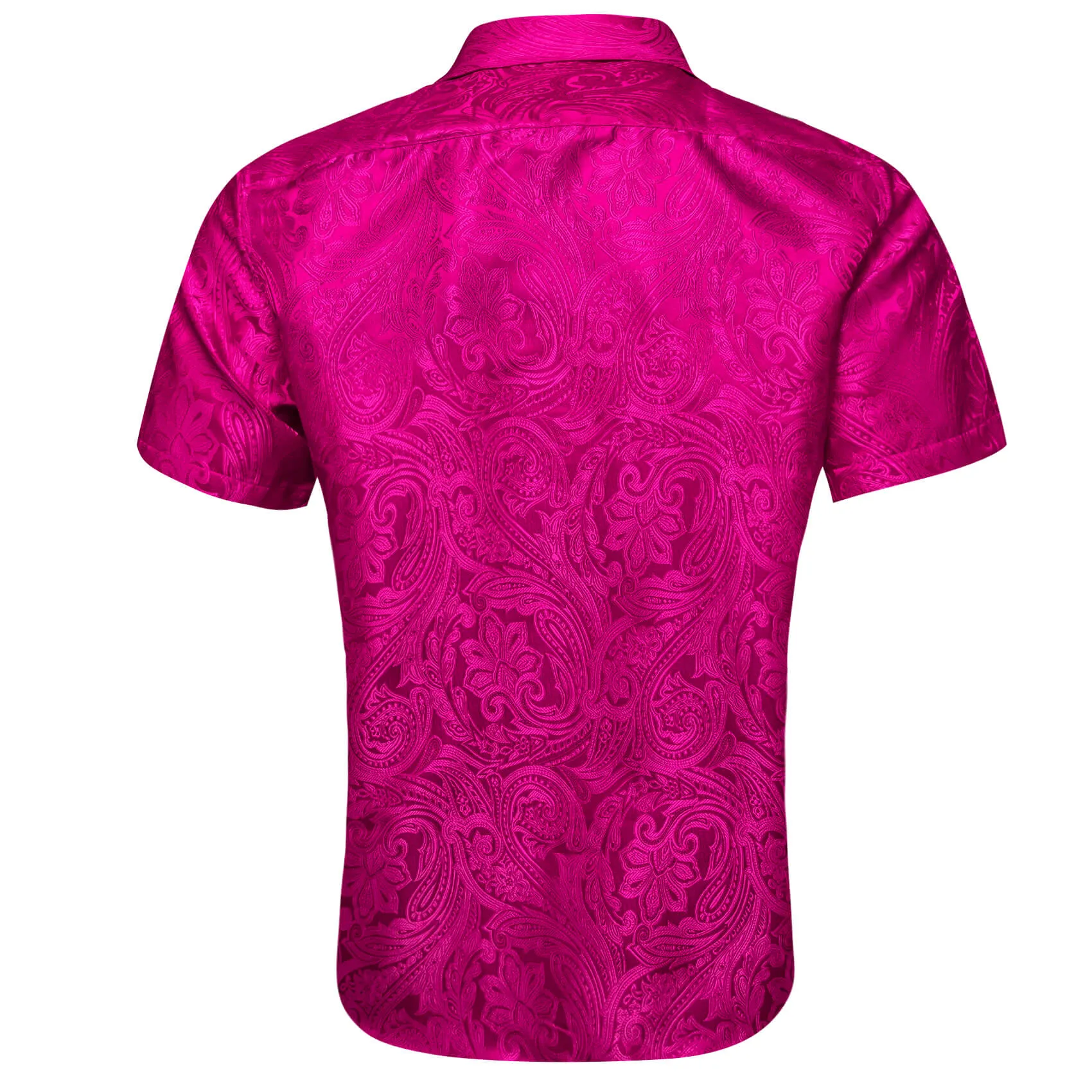 Barry Wang Short Sleeve Shirt Jacquard Paisley MediumVioletRed Shirt