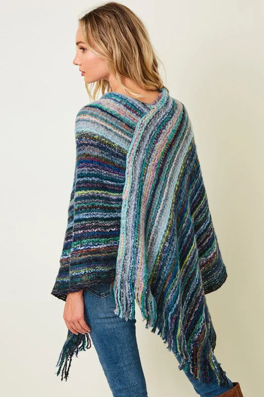 Blue Fluffy Yarn Poncho