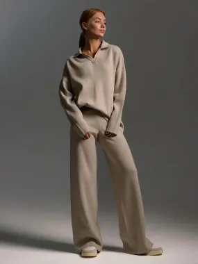 Bornladies Winter Dicke Frauen Gestrickte Anzüge Weiche 2-teilige Sets Weibliche Polo Neck Pullover & Breite Bein Hosen Gestrickte Outfit