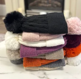 Cable Knit Pom Pom Hat (8 Colours)