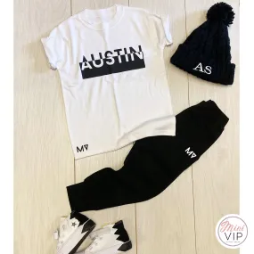 Contrast Name Black & White Tracksuit Lounge Set