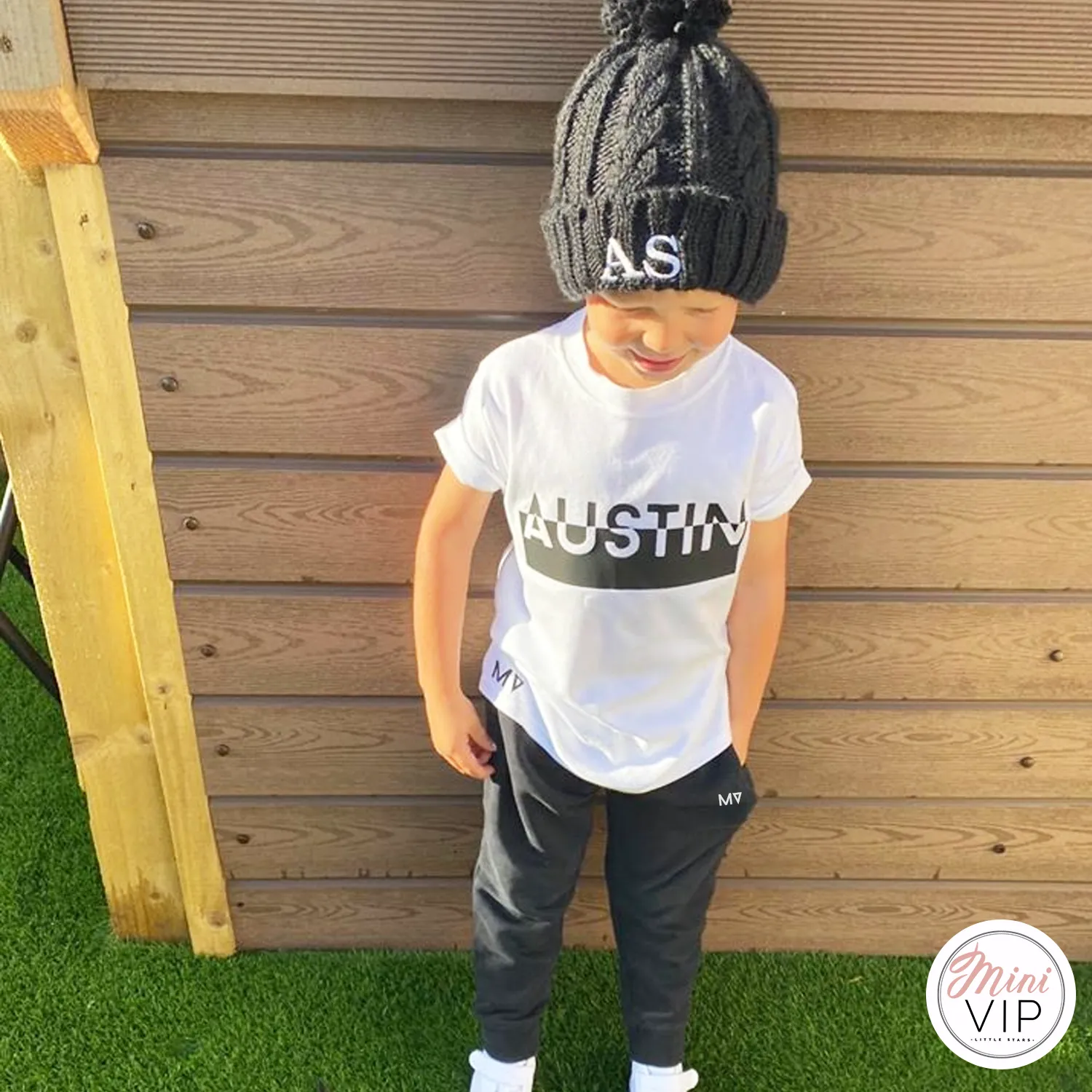 Contrast Name Black & White Tracksuit Lounge Set