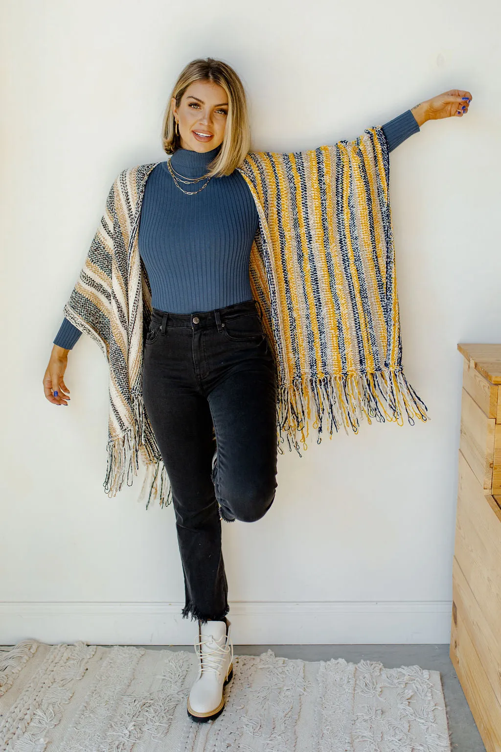 cozy by the fire poncho cardi