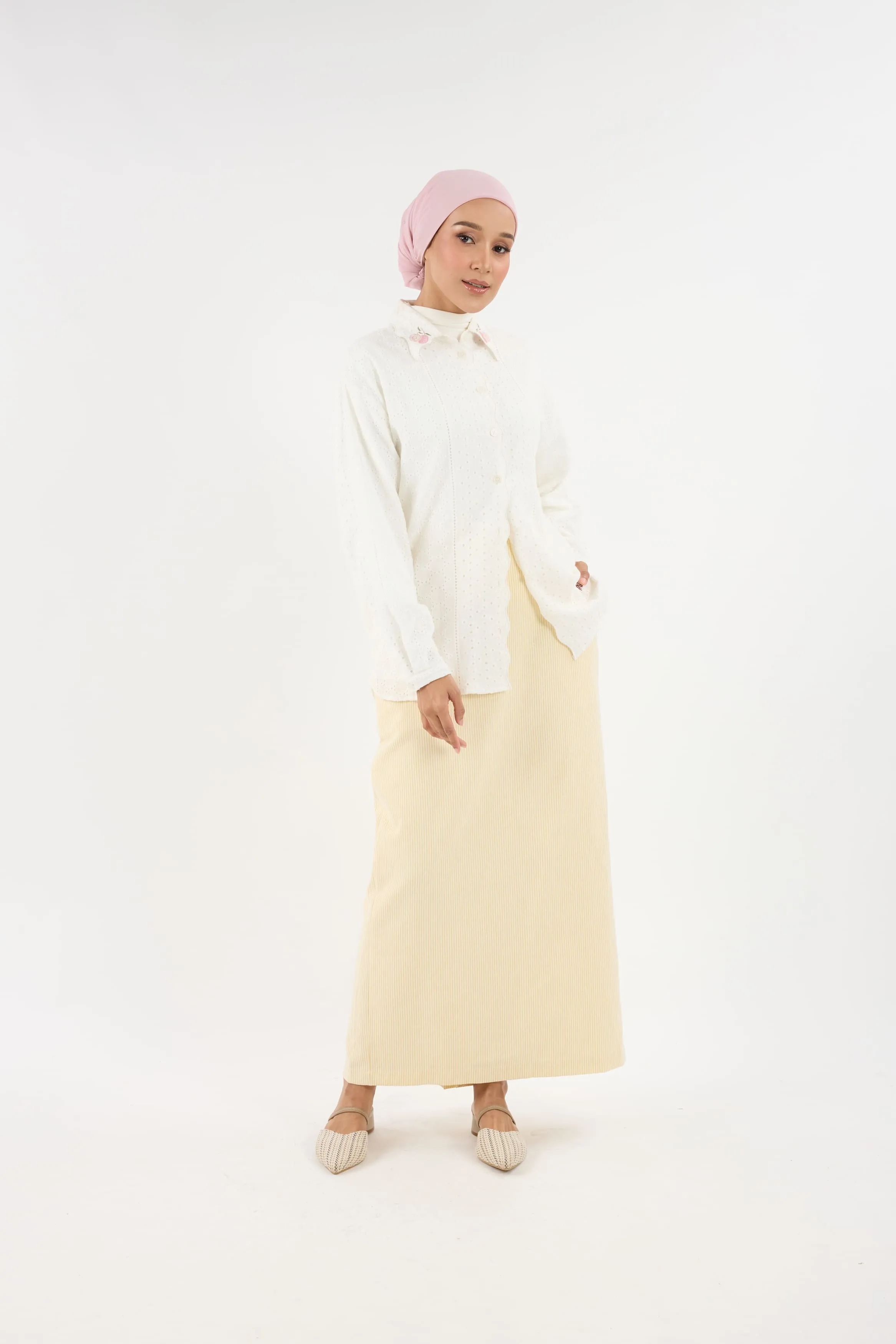 Harmoni Butter Yellow Striped Linen Skirt
