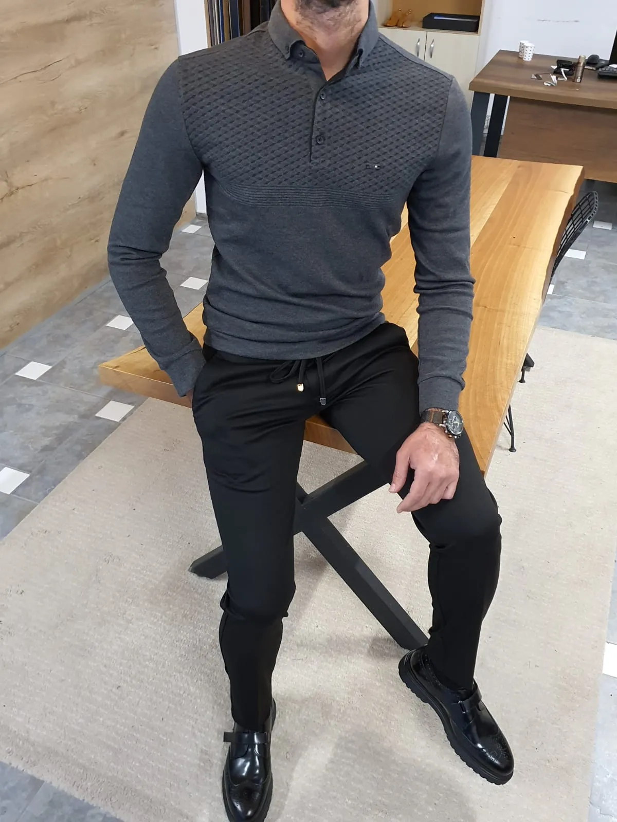 Kyle Slim Fit Black Elastic Pants