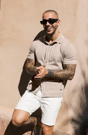 Luciano Slim Knit Shirt in Beige
