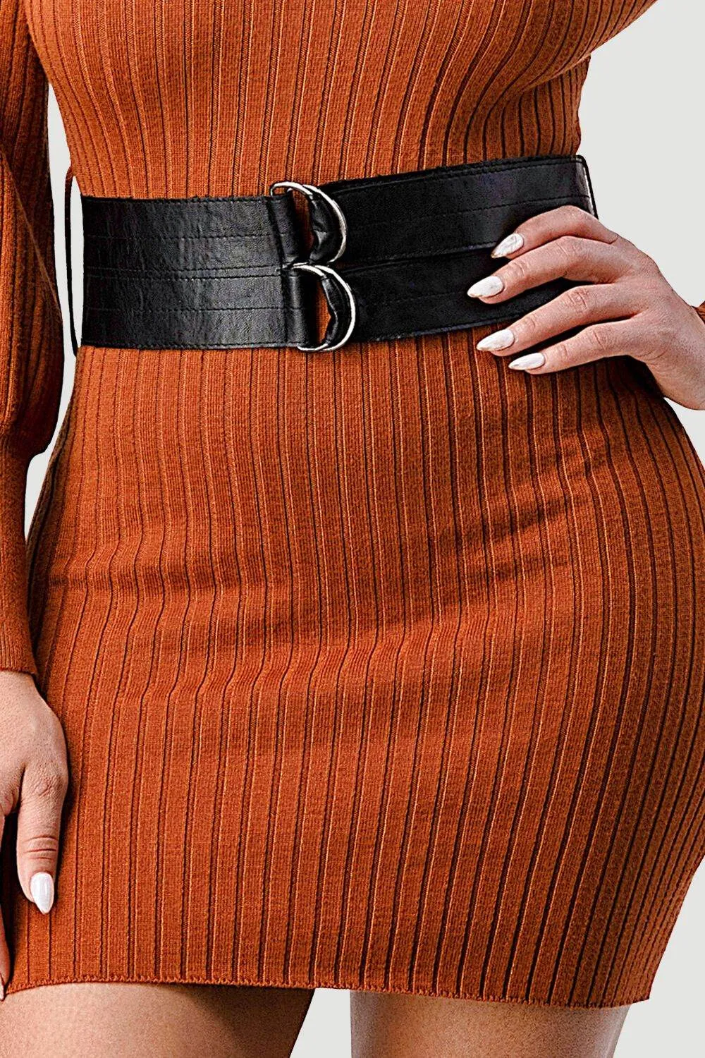 LUXE SWEATER KNIT WAIST PLEATED BELT MINI DRESS