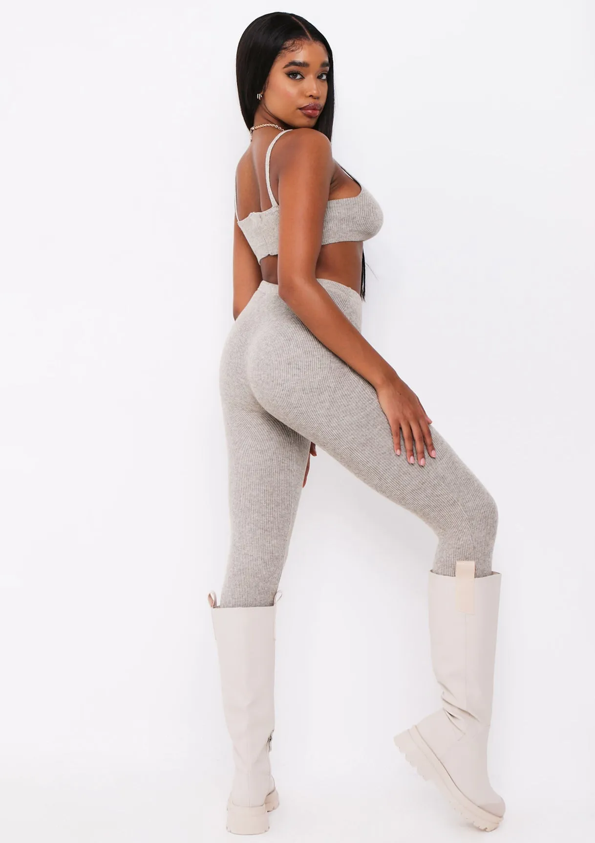Lyla Oatmeal Knitted Ribbed Leggings