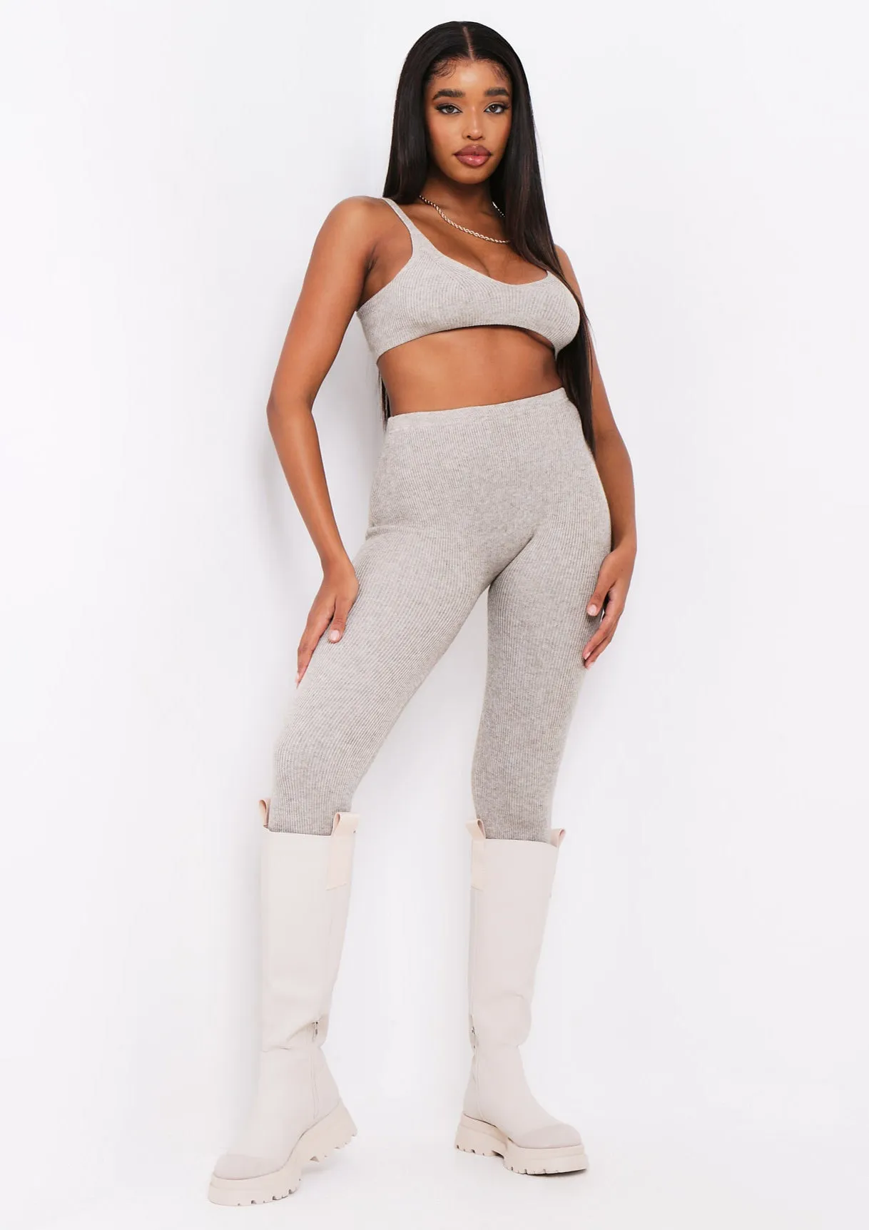 Lyla Oatmeal Knitted Ribbed Leggings