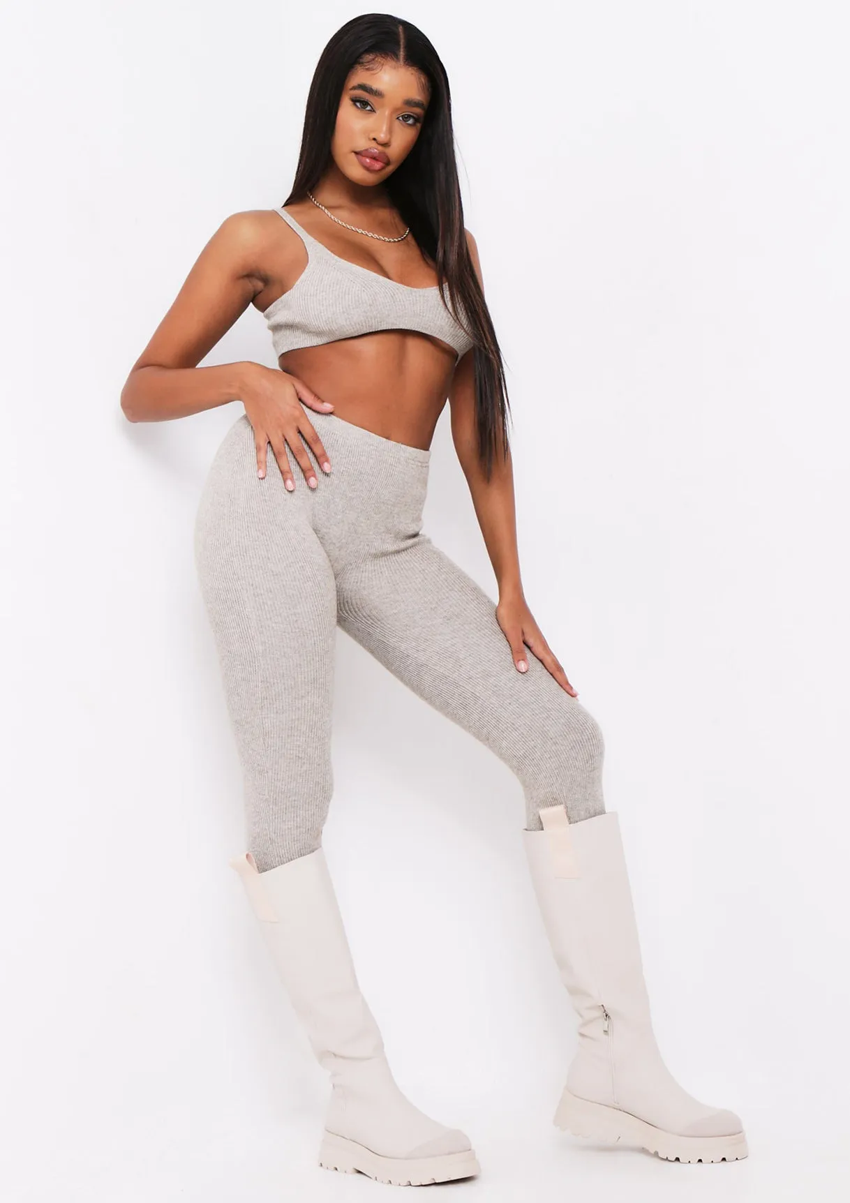 Lyla Oatmeal Knitted Ribbed Leggings