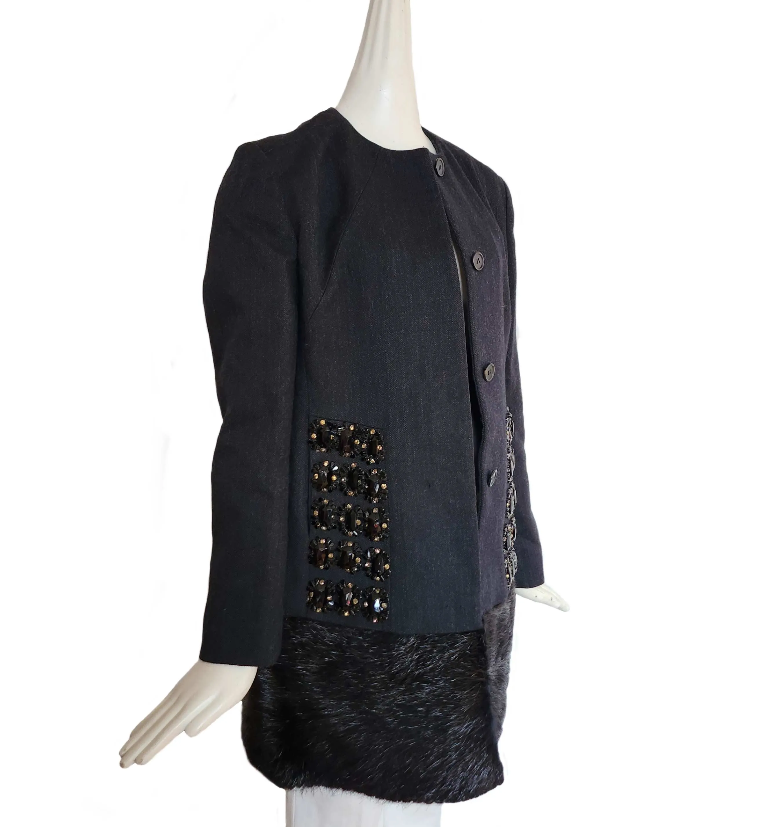 MARNI CHARCOAL EMBELLISHED COAT (42)