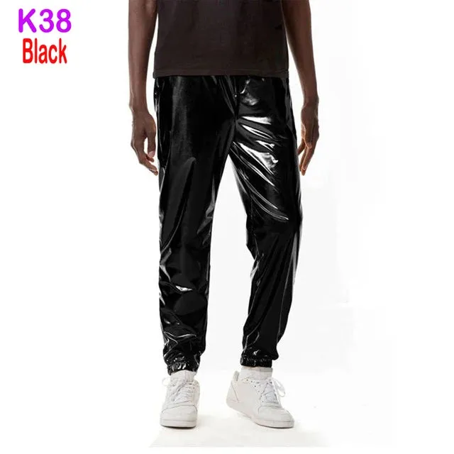 Mens Joggers Metallic Shiny Gold Fish Scales Sweatpants 70s Disco Dance Harem Pants Men Nightclub Stage Party Streetwear Trousers