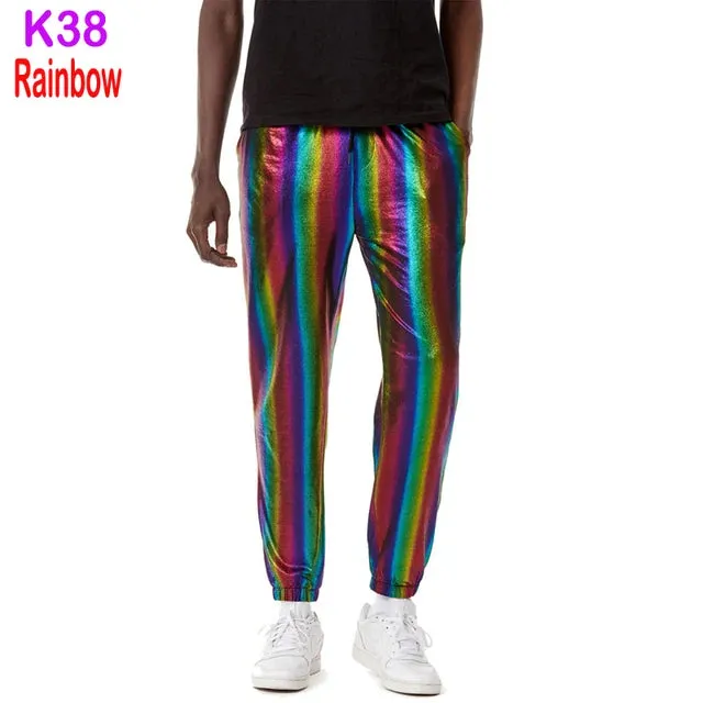 Mens Joggers Metallic Shiny Gold Fish Scales Sweatpants 70s Disco Dance Harem Pants Men Nightclub Stage Party Streetwear Trousers