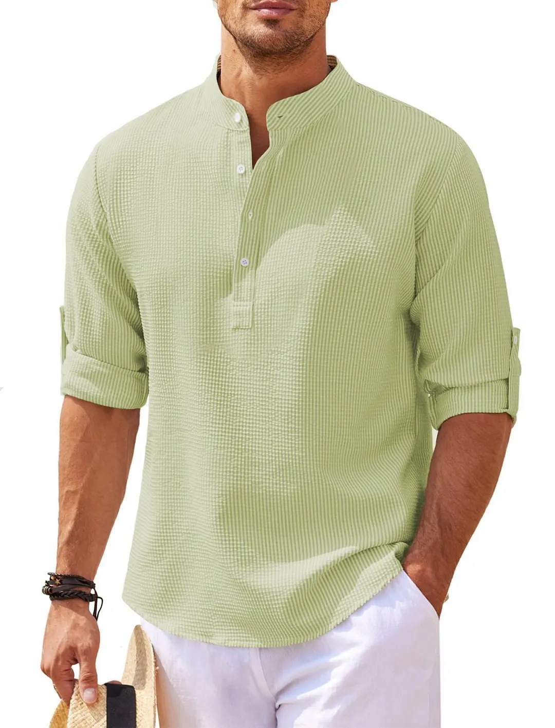 Men's Long Sleeve Stand Collar Solid Color Shirt - GlamzLife