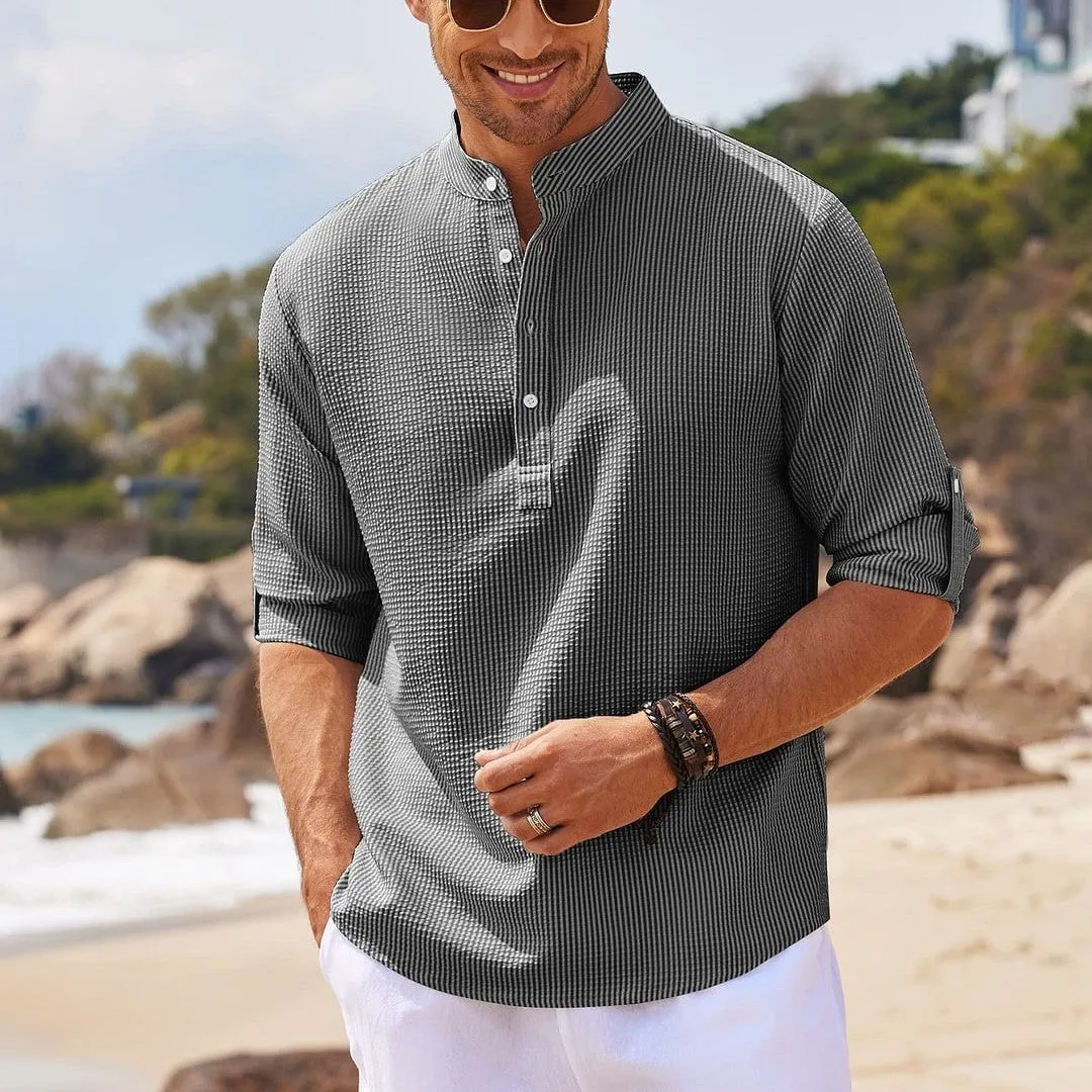 Men's Long Sleeve Stand Collar Solid Color Shirt - GlamzLife