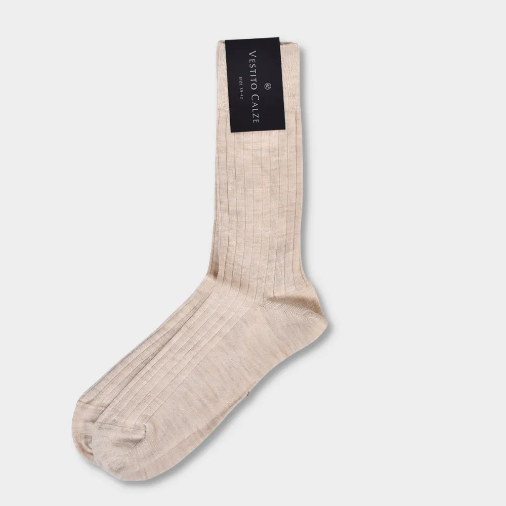 Merino Rib Socks - Beige