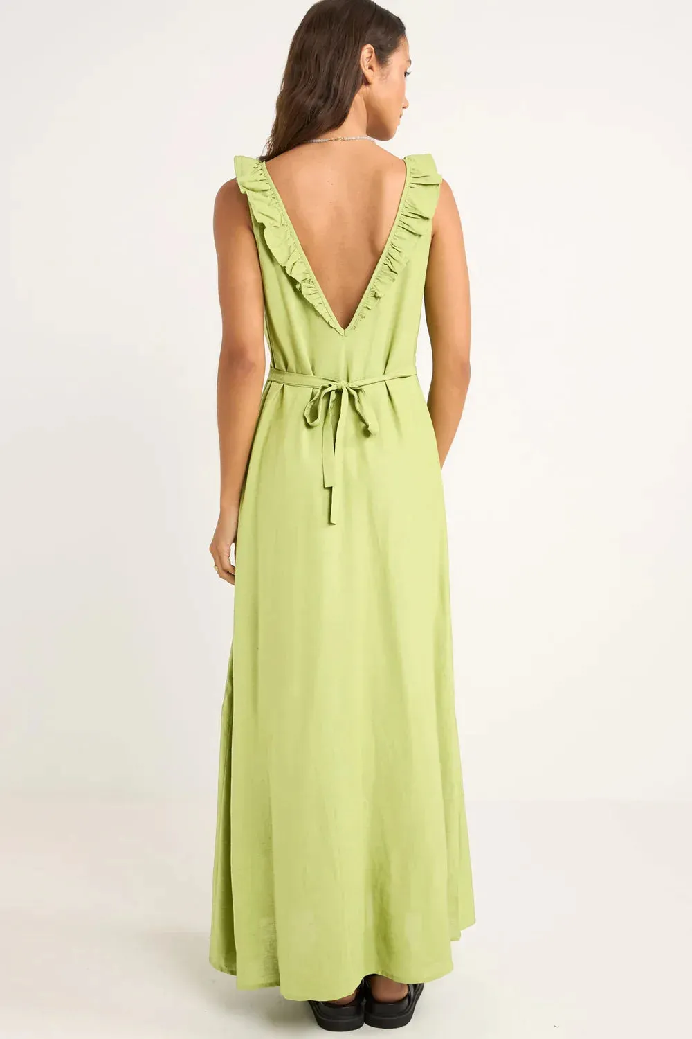 Mila Ruffle Maxi Dress-Matcha