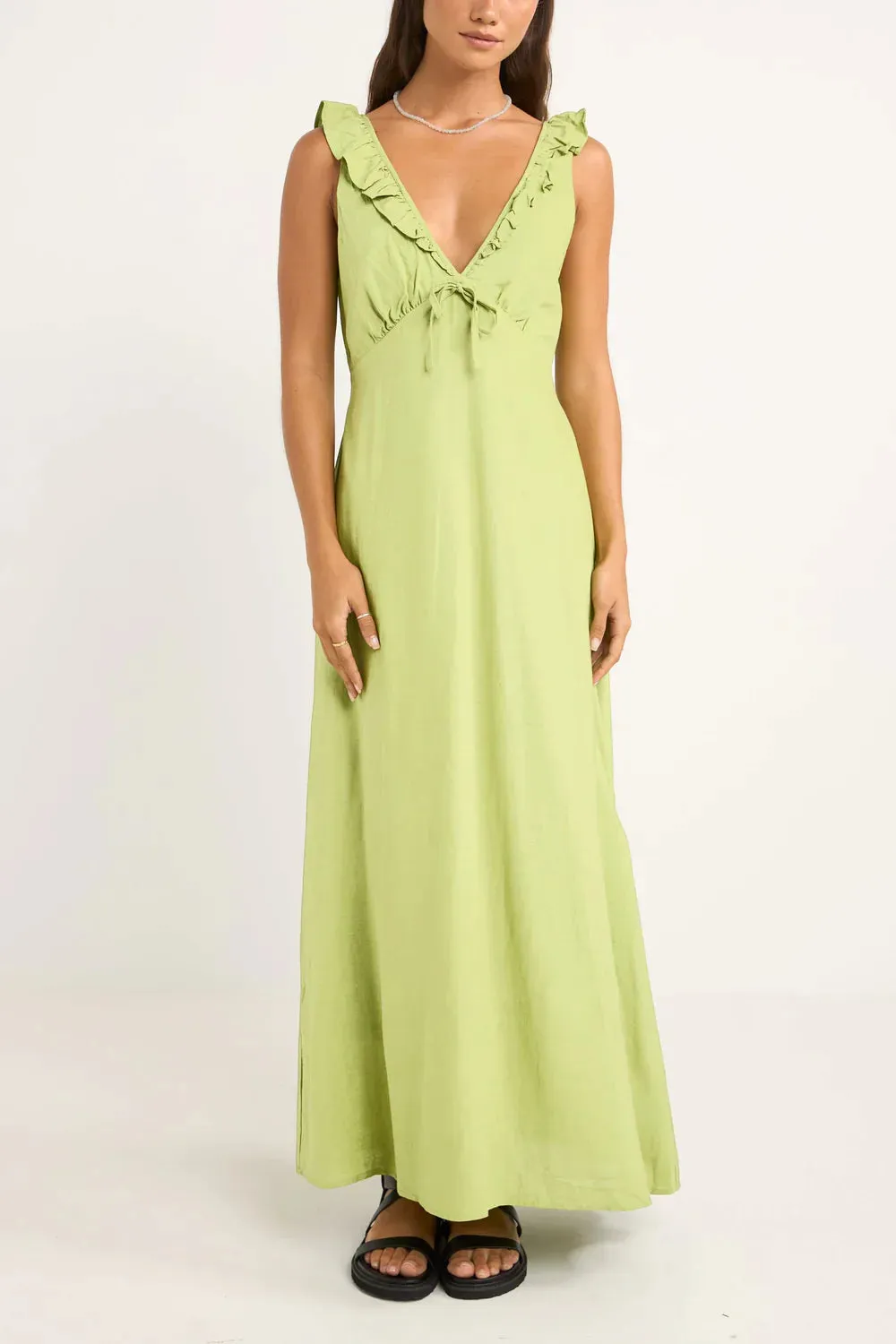 Mila Ruffle Maxi Dress-Matcha