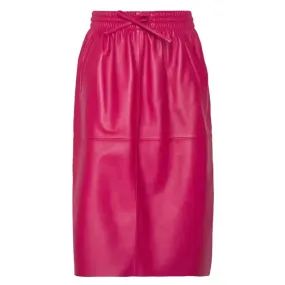Pink Women’s Midi Leather Skirt – Elegant & Fashionable