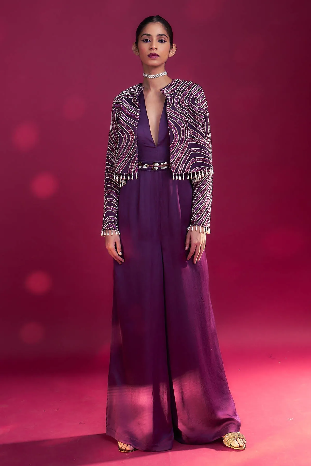 Purple V-Neck Jumpsuit & Jacket