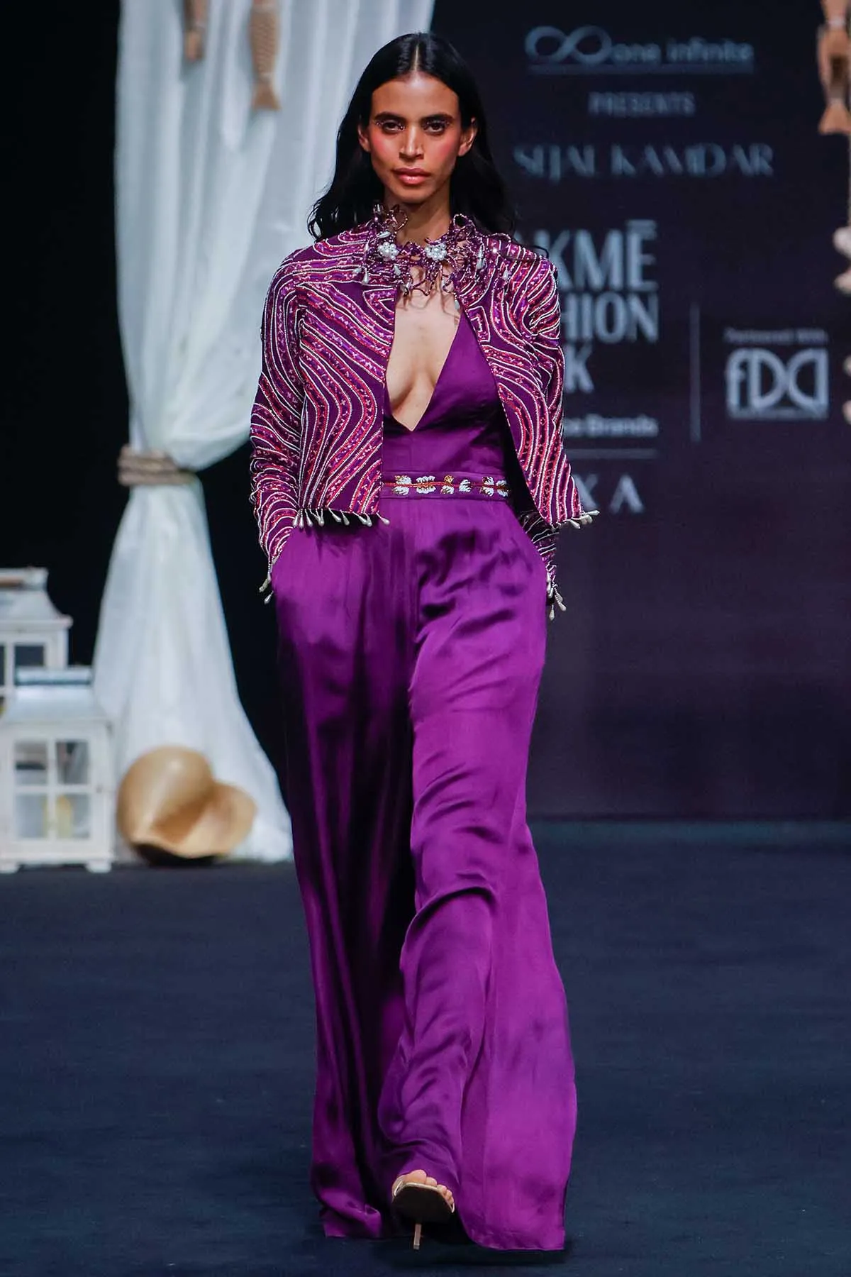 Purple V-Neck Jumpsuit & Jacket