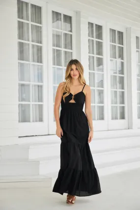 "The Sea Isle" Black O-Ring Flare Maxi Dress