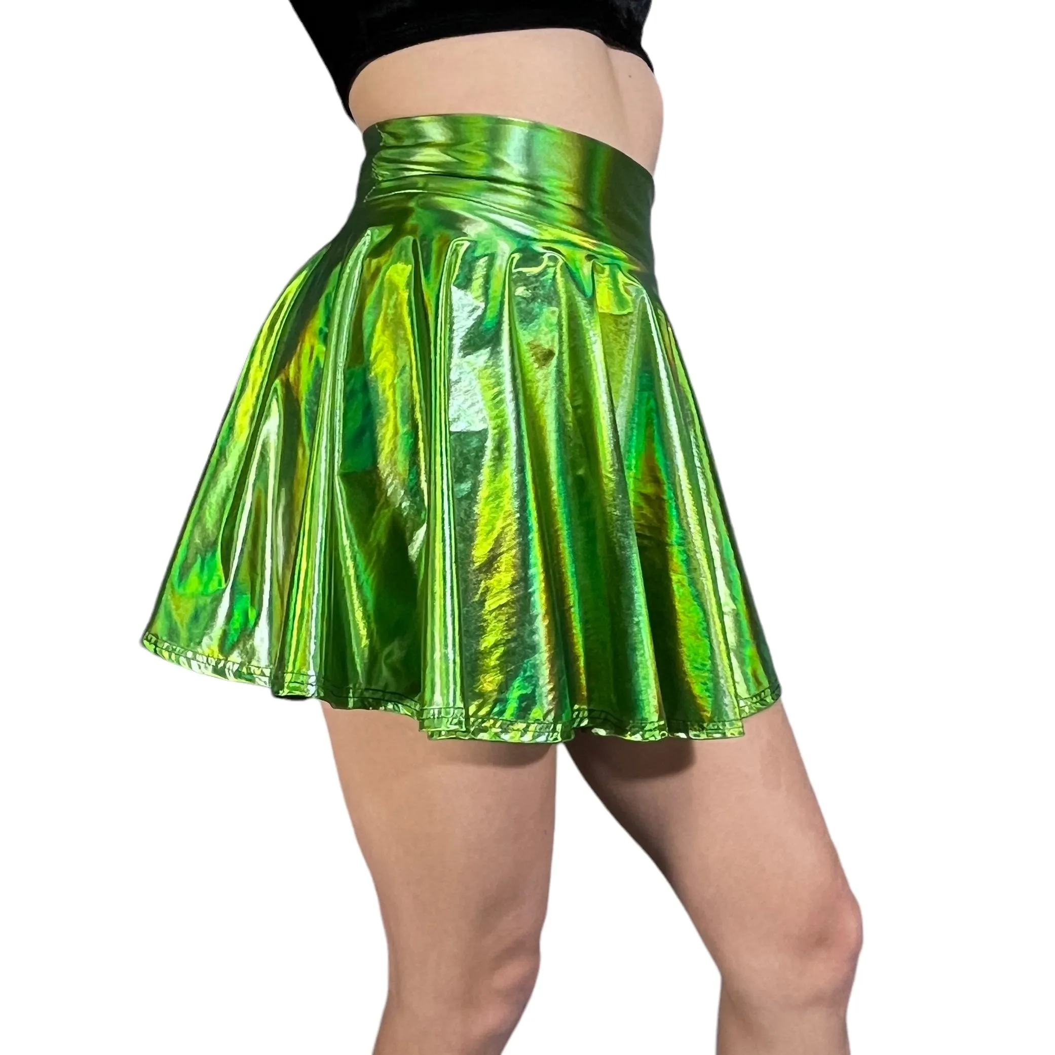 Skater Skirt - Dark Lime Holographic