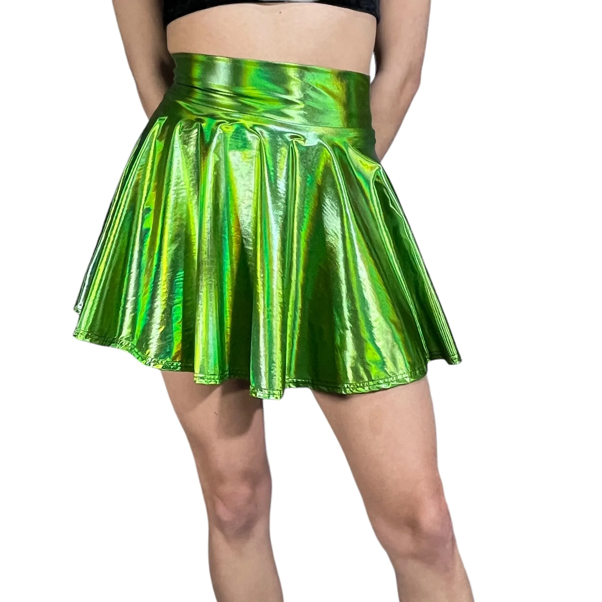 Skater Skirt - Dark Lime Holographic
