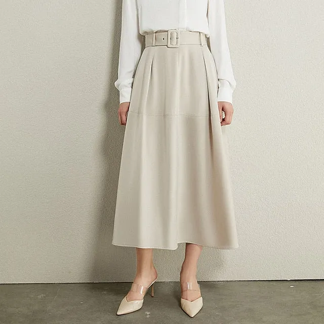 Solid Aline Calf-length Temperament Skirt