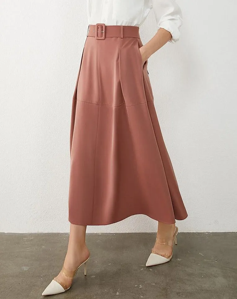 Solid Aline Calf-length Temperament Skirt