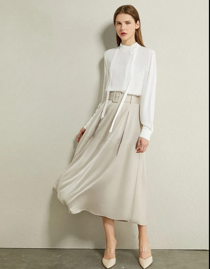 Solid Aline Calf-length Temperament Skirt