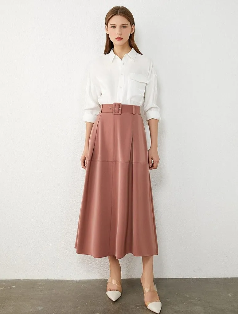 Solid Aline Calf-length Temperament Skirt
