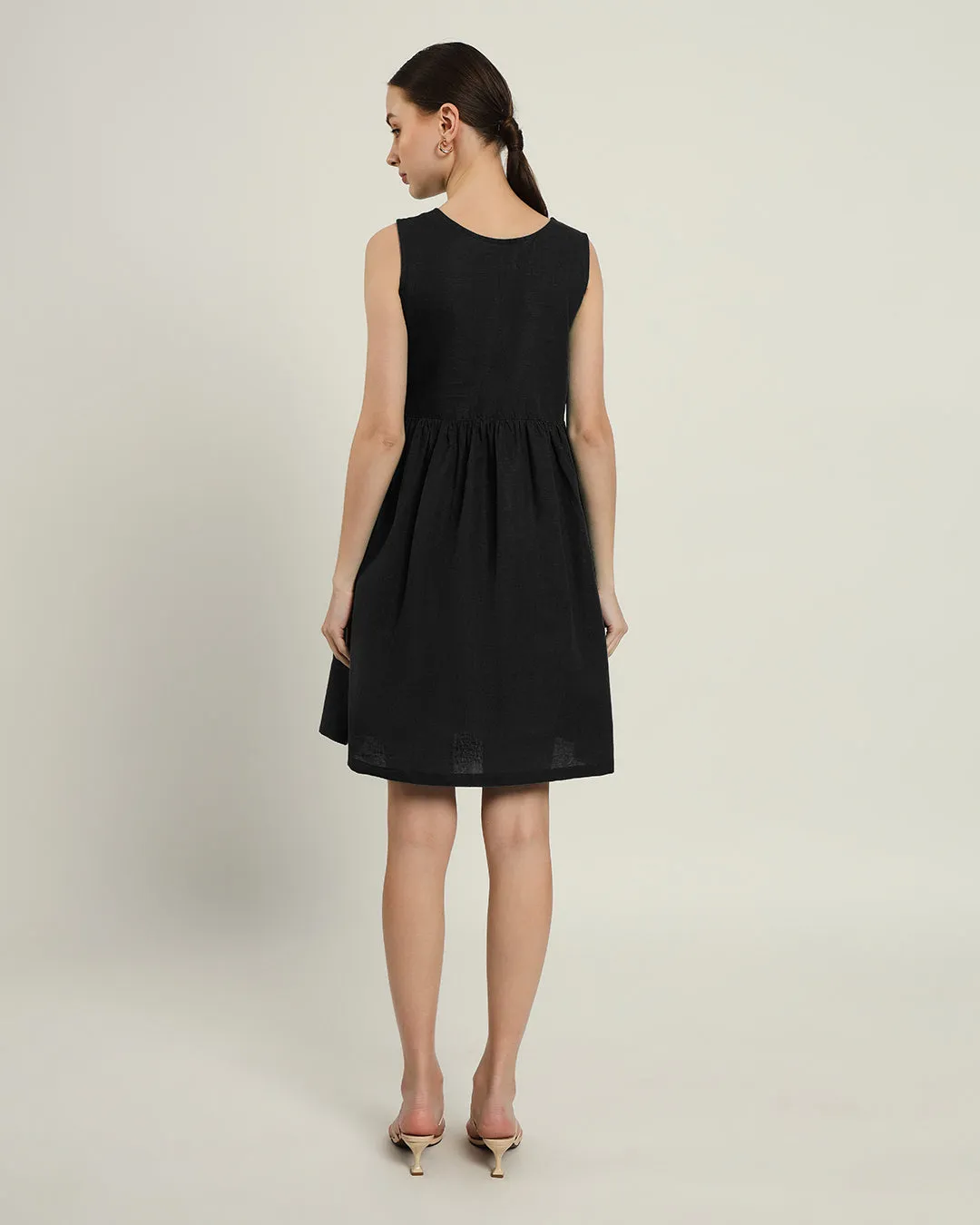 The Chania Daisy Noir Linen Dress