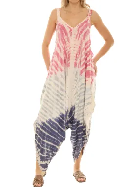 Tri-color Tie Dye Sleeveless Women Harem Jumpsuit