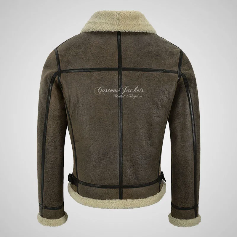 UMEA Men's Sheepskin Flying Jacket Vintage B3 Curly Fur Shearling Jacket