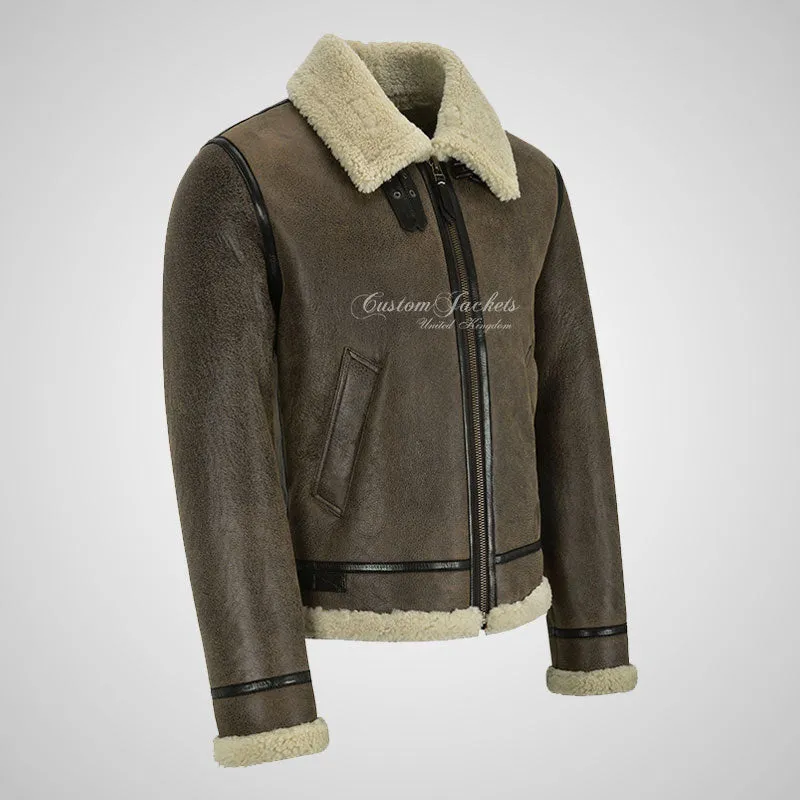 UMEA Men's Sheepskin Flying Jacket Vintage B3 Curly Fur Shearling Jacket