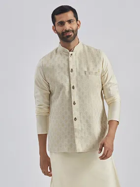 VASTRAMAY Men's Gold Viscose Nehru Jacket