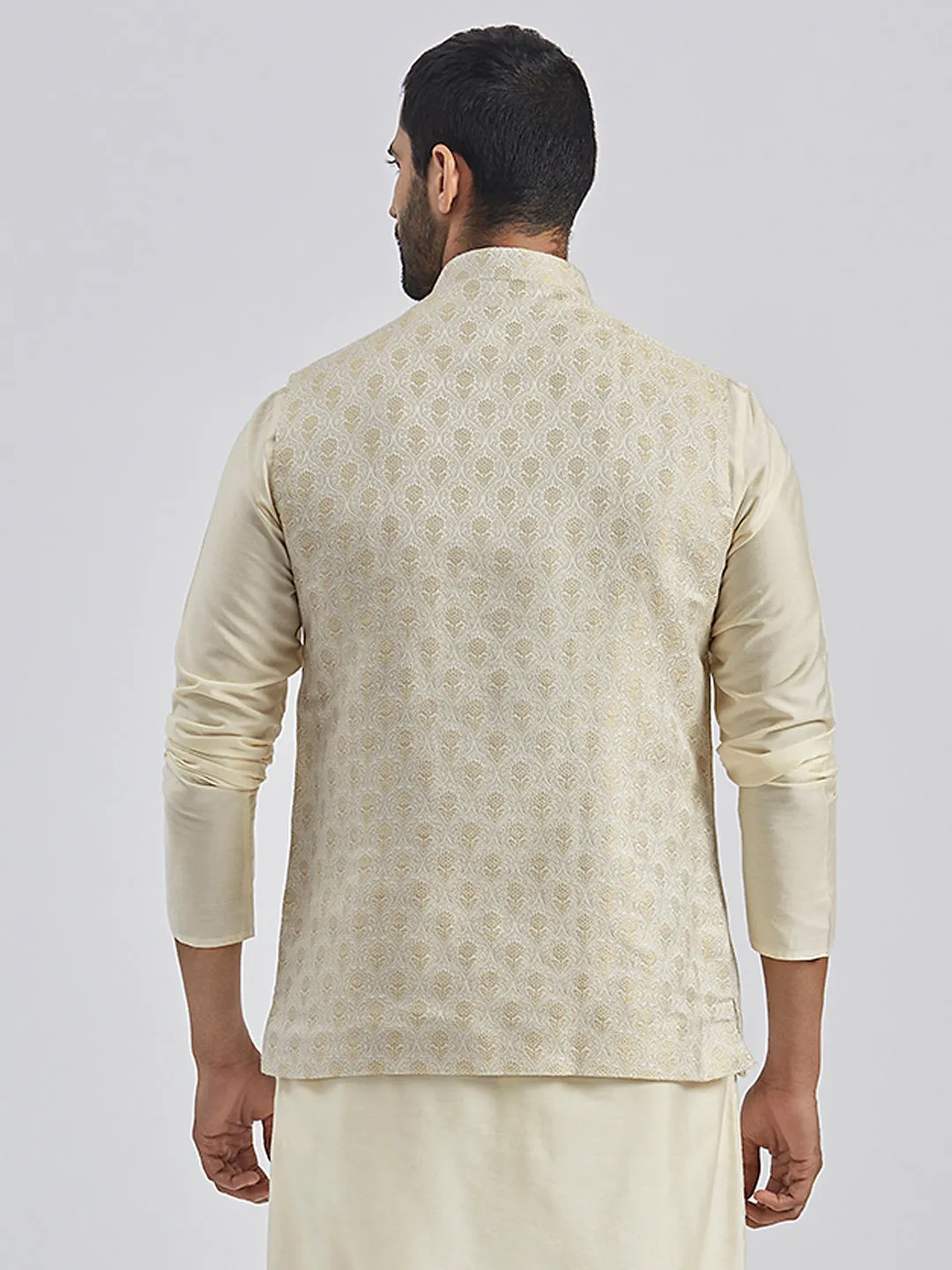 VASTRAMAY Men's Gold Viscose Nehru Jacket