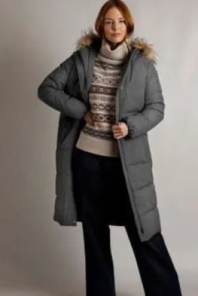 Weird Fish Shola Padded Houndstooth Longline Coat in Anthracite