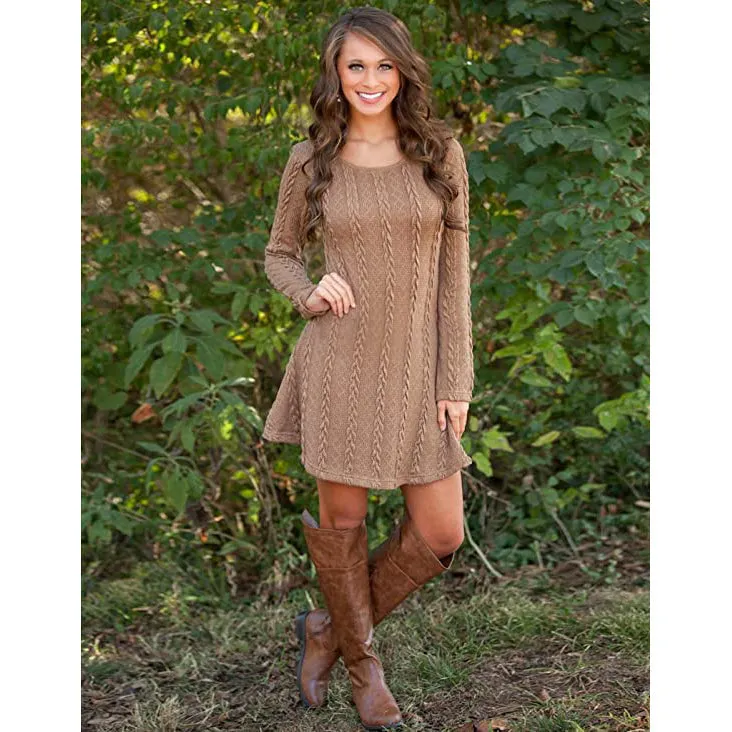 Womens Knitted Crewneck Sweater Dress