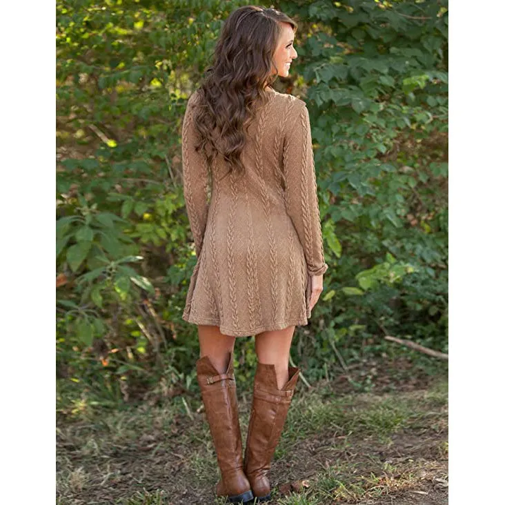 Womens Knitted Crewneck Sweater Dress